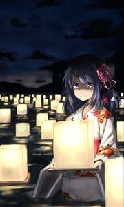 Preview wallpaper girl, kimono, lanterns, anime