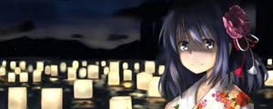 Preview wallpaper girl, kimono, lanterns, anime