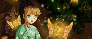 Preview wallpaper girl, kimono, lanterns, light, anime