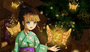 Preview wallpaper girl, kimono, lanterns, light, anime