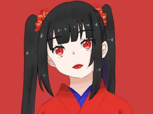 Preview wallpaper girl, kimono, lipstick, anime, red