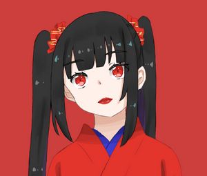 Preview wallpaper girl, kimono, lipstick, anime, red