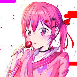 Preview wallpaper girl, kimono, lollipop, anime, pink, bright