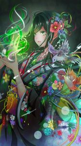 Preview wallpaper girl, kimono, magic, anime