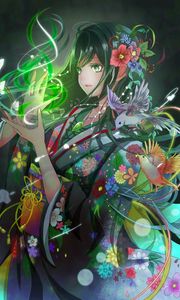 Preview wallpaper girl, kimono, magic, anime