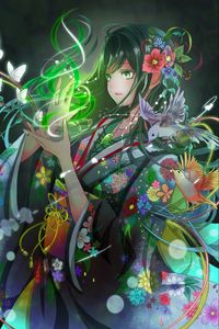 Preview wallpaper girl, kimono, magic, anime