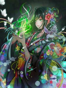 Preview wallpaper girl, kimono, magic, anime