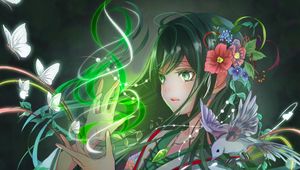 Preview wallpaper girl, kimono, magic, anime