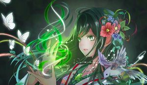 Preview wallpaper girl, kimono, magic, anime