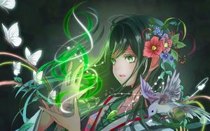 Preview wallpaper girl, kimono, magic, anime