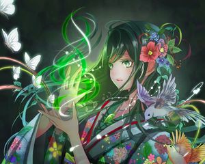 Preview wallpaper girl, kimono, magic, anime