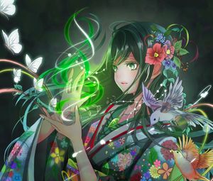 Preview wallpaper girl, kimono, magic, anime