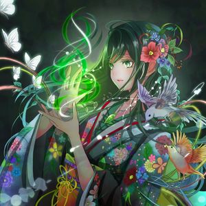 Preview wallpaper girl, kimono, magic, anime