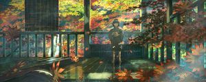 Preview wallpaper girl, kimono, maple, leaves, anime, art