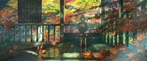 Preview wallpaper girl, kimono, maple, leaves, anime, art