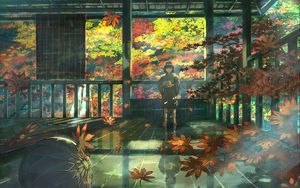 Preview wallpaper girl, kimono, maple, leaves, anime, art