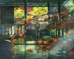 Preview wallpaper girl, kimono, maple, leaves, anime, art