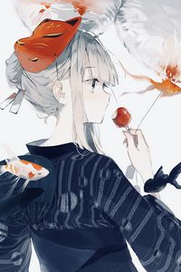 Preview wallpaper girl, kimono, mask, fish, anime, art