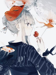 Preview wallpaper girl, kimono, mask, fish, anime, art