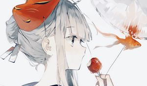 Preview wallpaper girl, kimono, mask, fish, anime, art