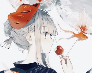 Preview wallpaper girl, kimono, mask, fish, anime, art