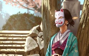 Preview wallpaper girl, kimono, mask, art, japan