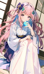 Preview wallpaper girl, kimono, mirror, hairpins, anime