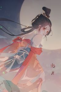 Preview wallpaper girl, kimono, moon, anime, art