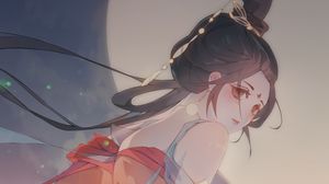 Preview wallpaper girl, kimono, moon, anime, art