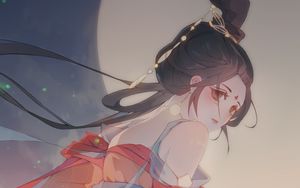 Preview wallpaper girl, kimono, moon, anime, art