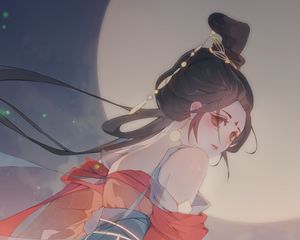 Preview wallpaper girl, kimono, moon, anime, art