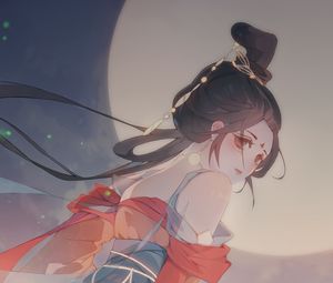 Preview wallpaper girl, kimono, moon, anime, art