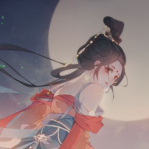 Preview wallpaper girl, kimono, moon, anime, art