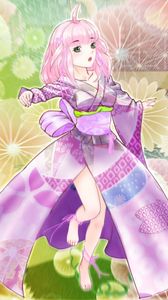 Preview wallpaper girl, kimono, movement, anime, purple