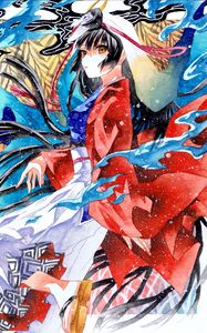 Preview wallpaper girl, kimono, movement, watercolor, anime