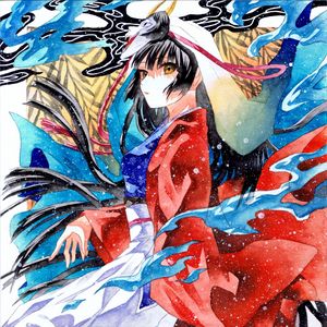 Preview wallpaper girl, kimono, movement, watercolor, anime
