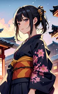 Preview wallpaper girl, kimono, pagoda, art, anime