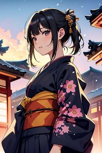 Preview wallpaper girl, kimono, pagoda, art, anime