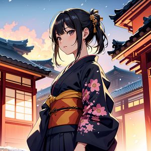 Preview wallpaper girl, kimono, pagoda, art, anime