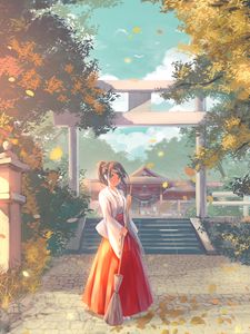 Preview wallpaper girl, kimono, pagoda, temple, anime, art