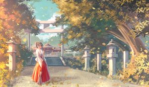 Preview wallpaper girl, kimono, pagoda, temple, anime, art