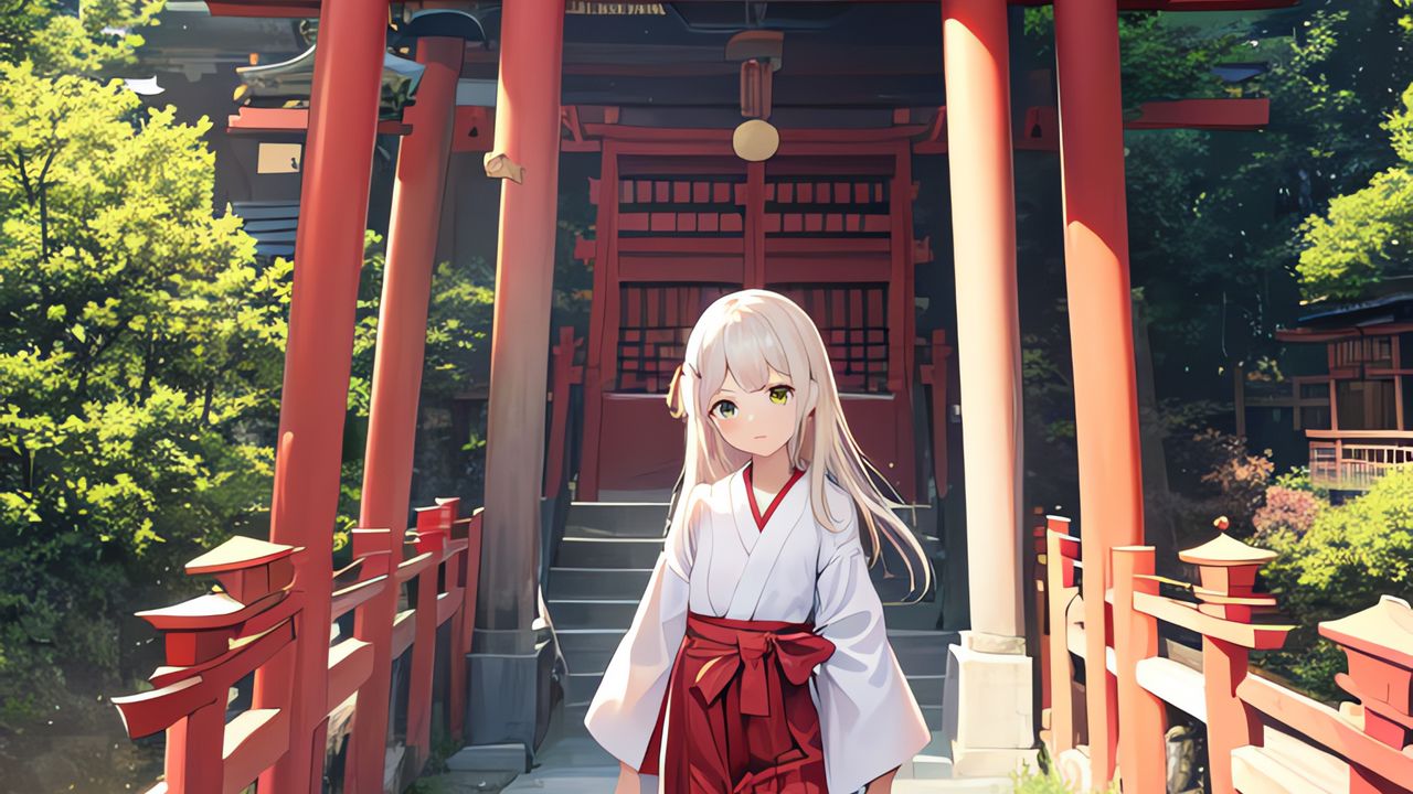Wallpaper girl, kimono, pagoda, anime