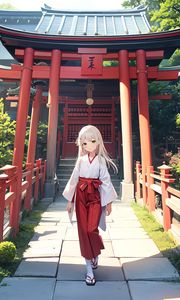 Preview wallpaper girl, kimono, pagoda, anime