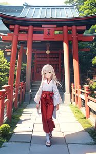 Preview wallpaper girl, kimono, pagoda, anime