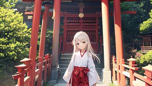 Preview wallpaper girl, kimono, pagoda, anime