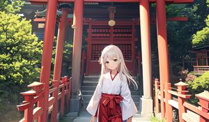 Preview wallpaper girl, kimono, pagoda, anime