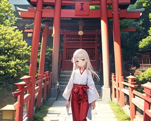 Preview wallpaper girl, kimono, pagoda, anime