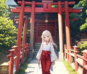 Preview wallpaper girl, kimono, pagoda, anime