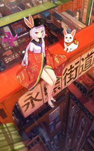 Preview wallpaper girl, kimono, pet, anime, art