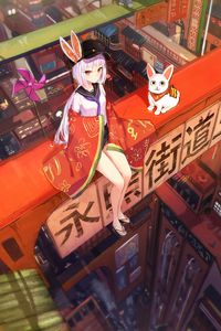 Preview wallpaper girl, kimono, pet, anime, art